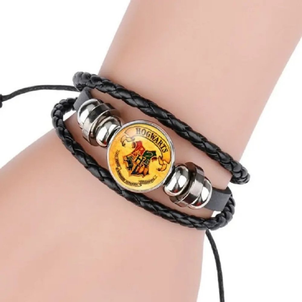 Harry Potter Black Braided Leather Bracelet, Hogwarts Bracelet